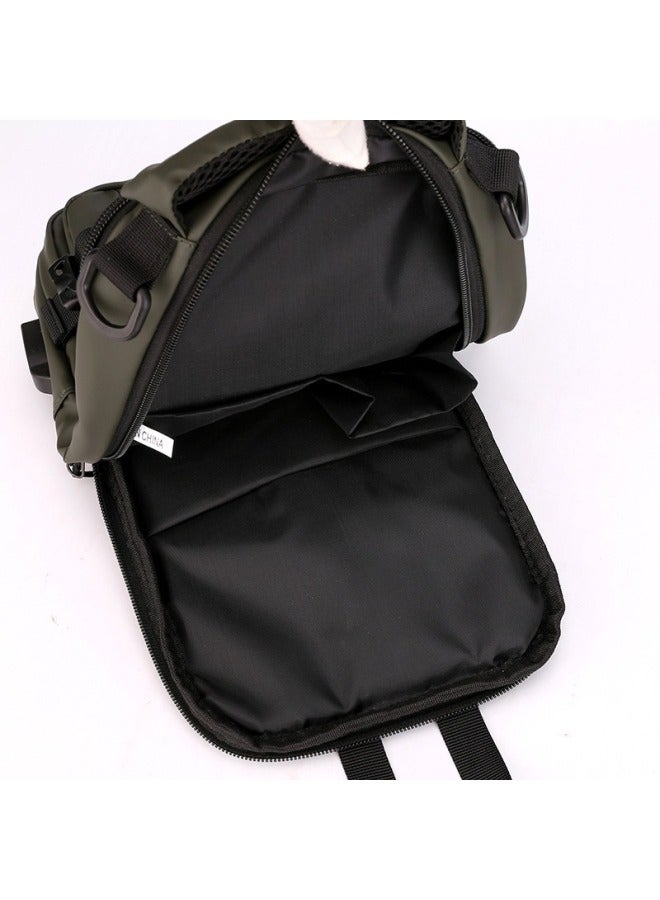 Generic Men's Multi-Functional Casual Outdoor Chest Bag Single Shoulder Crossbody Bag Durable Nylon Urban Minimalist Style Backpack-Color:Army Green  - Image 4