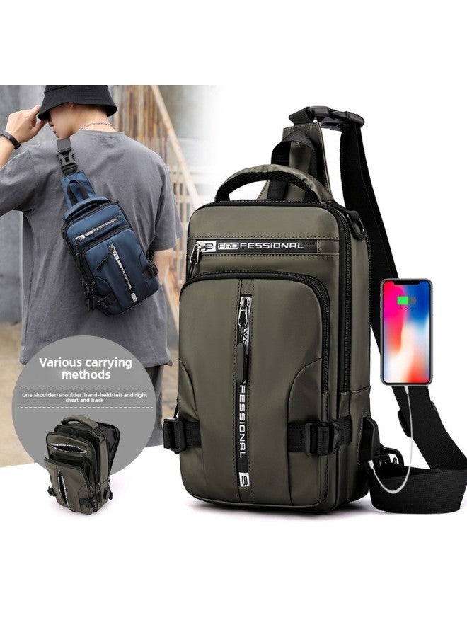 Generic Men's Multi-Functional Casual Outdoor Chest Bag Single Shoulder Crossbody Bag Durable Nylon Urban Minimalist Style Backpack-Color:Army Green  - Image 2