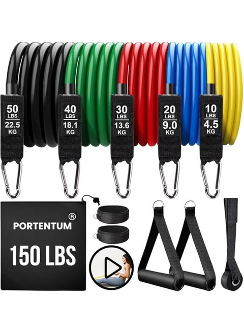 Portentom Exercise Band with 5 Different Levels Up to 150 lbs (68 kg), Ideal for TRX or Home Gym, Multi-Coloured