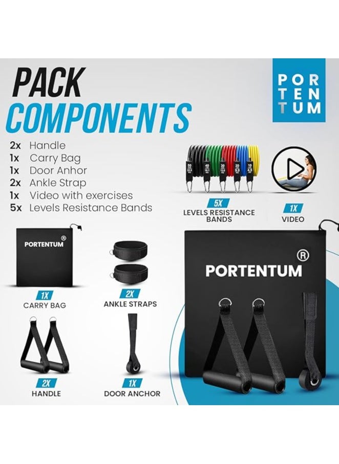 Generic - Portentom Exercise Band with 5 Different Levels Up to 150 lbs (68 kg), Ideal for TRX or Home Gym, Multi-Coloured - Image 1