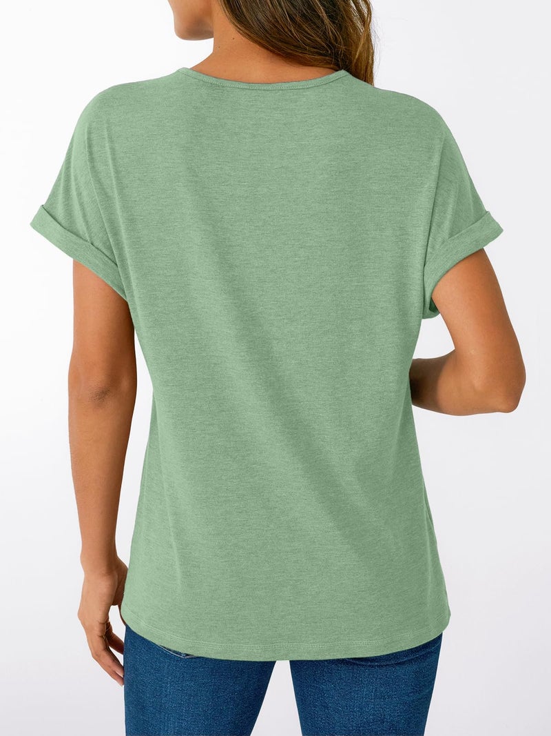 AUTOMET Short Sleeve V Neck T Shirts Womens 2026 Summer Business Casual Henley Tops Cap Sleeve Spring Fashion Clothes Dressy Lightweight Work Tshirts Loose Blouses Cute Outfits Clothing Green XL - Image 5