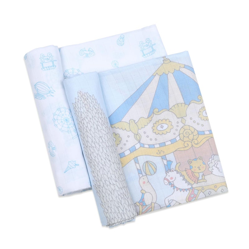 Masilo 100% Organic Cotton Swaddle Wrap/New Born Swaddle Blanket/Multiuse Muslin Cloth Swaddle/Swaddle Gift Set/Soft Baby Wrap/Pack of 2/42 x 42 in - Carnival Blue - Image 2