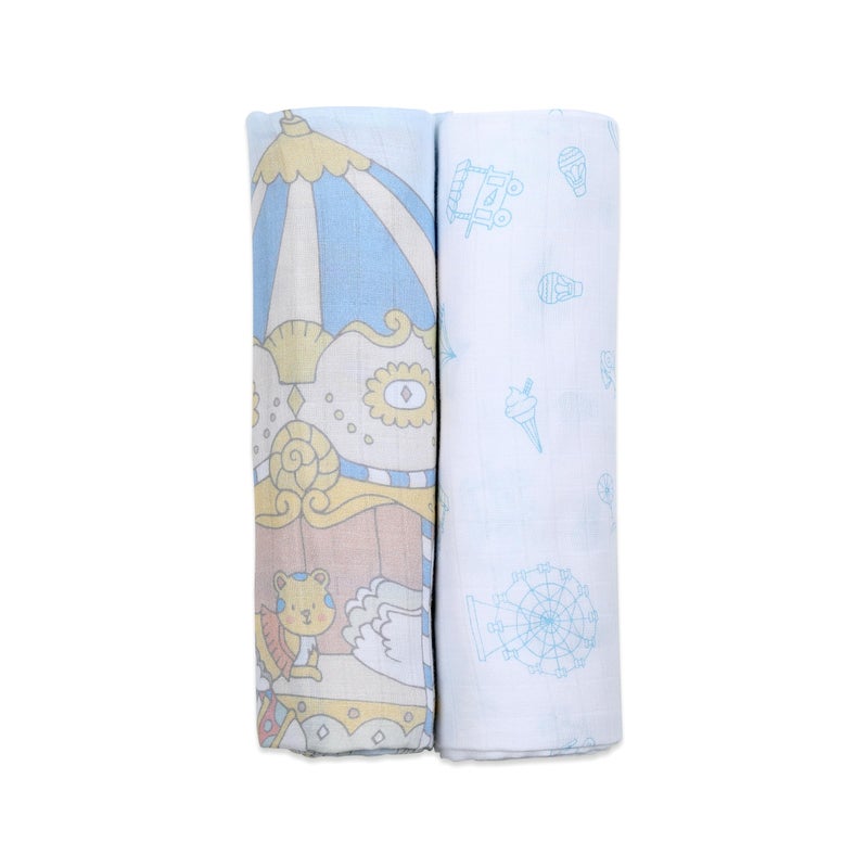 Masilo 100% Organic Cotton Swaddle Wrap/New Born Swaddle Blanket/Multiuse Muslin Cloth Swaddle/Swaddle Gift Set/Soft Baby Wrap/Pack of 2/42 x 42 in - Carnival Blue - Image 1