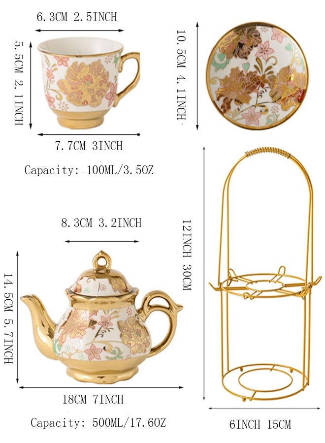 CHANJOON Gold Plated Red Rose Ceramic Tea Set, Vintage Tea Set with Teapot, Beautiful Tea Set Coffee Serving 6 People (Pink, Medium) - Image 2