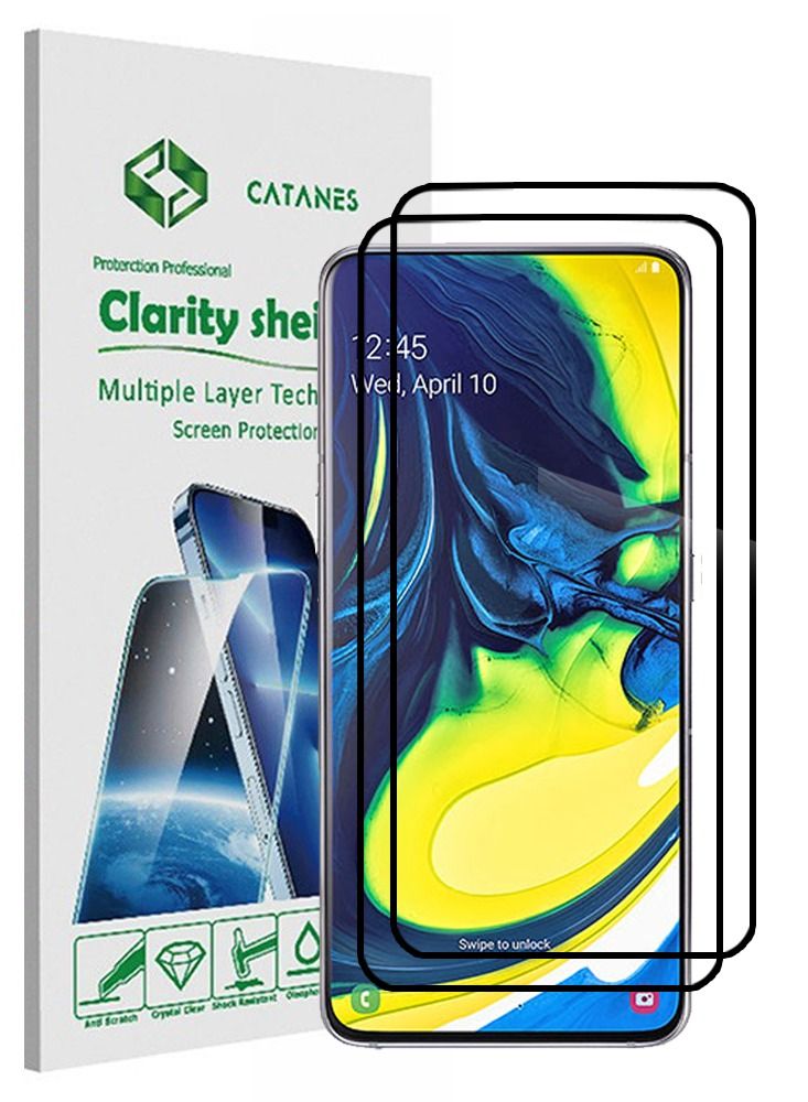 CATANES 2 Pack For Samsung Galaxy A80 Screen Protector Tempered Glass Full Glue Back - Image 1
