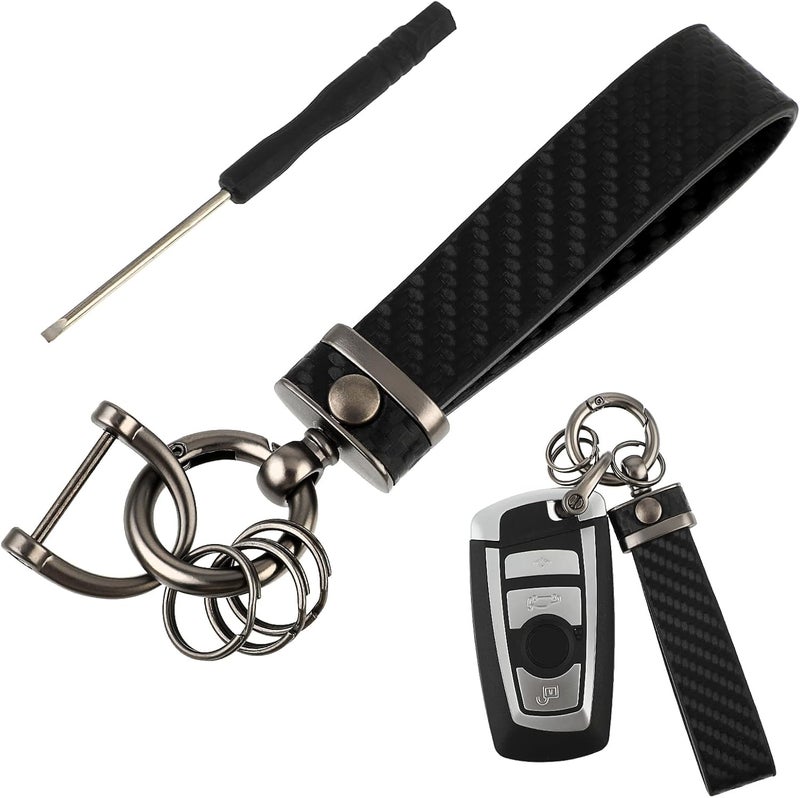 Amabro Carbon Fiber Style Detachable Car Keychain with 360 Degree Rotation - Image 1