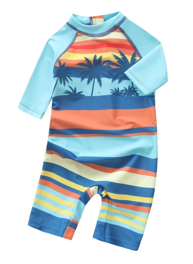 Aisyee Toddler Boys Rash Guard Sunsuits for Baby Boys One Piece Swimsuits UPF 50+ Short Sleeve Bathing Suits Beachwear Beach Palm Vibe 5T - Image 1