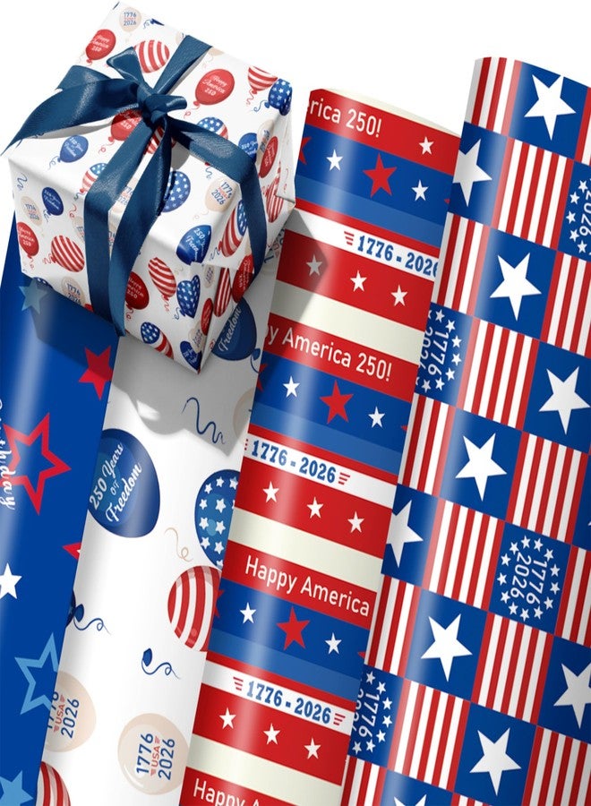 IRCOR America 250 Gift Wrapping Paper America 250 Decorations 4th Of July USA 250th Anniversary Wrapping Sheets For America’S 250th Birthday Independence Day Veterans Events Party Supplies - Image 1