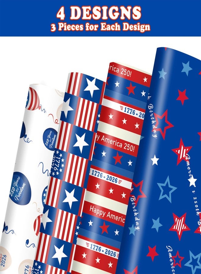 IRCOR America 250 Gift Wrapping Paper America 250 Decorations 4th Of July USA 250th Anniversary Wrapping Sheets For America’S 250th Birthday Independence Day Veterans Events Party Supplies - Image 3