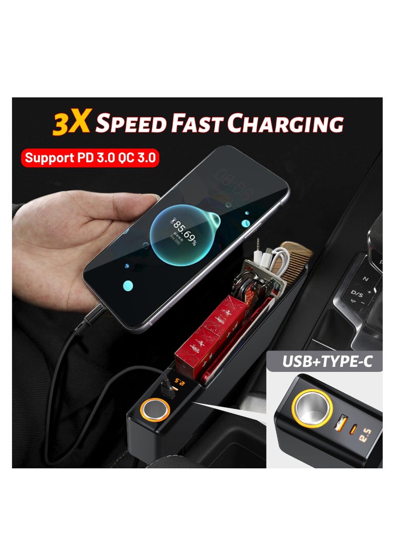 Excefore Car Seat Gap Filler Organizer,  2 Pack Multifunctional Auto Console Side Storage Box, 52W Charging Car Organizer and Storage Box, for Car Organizer Front Seat, Black - Image 3