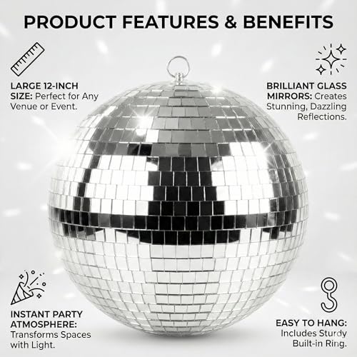 C CRYSTAL LEMON 12 Inch Disco Ball Silver Mirror Ball with Hanging Ring Lightweight Foam Core Party and Wedding Decor Dance Floor and Photo Booth Centerpiece - Image 5