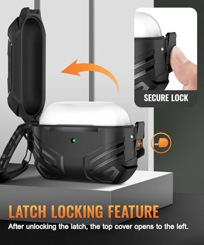 MOBOSI for AirPods Pro 2 Case with Lock Compatible with AirPod 2nd Gen Cover Fit for MagSafe Military Grade Hard Shell for iPods Pro2 with Cleaner Kit Keychain for Men2023 Black - Image 3