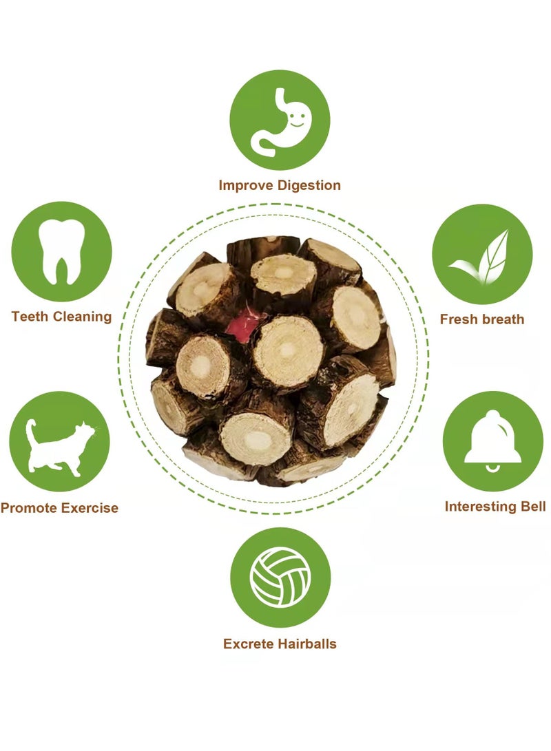 KASTWAVE 2 قطع لعبة كرة جرس بالة رتان طبيعية للنباتات الضارة للقطط، لطحن أسنان القطط، كرة صغيرة قابلة للمضغ، ألعاب قطط صغيرة لتنظيف الأسنان في الداخل - Image 2