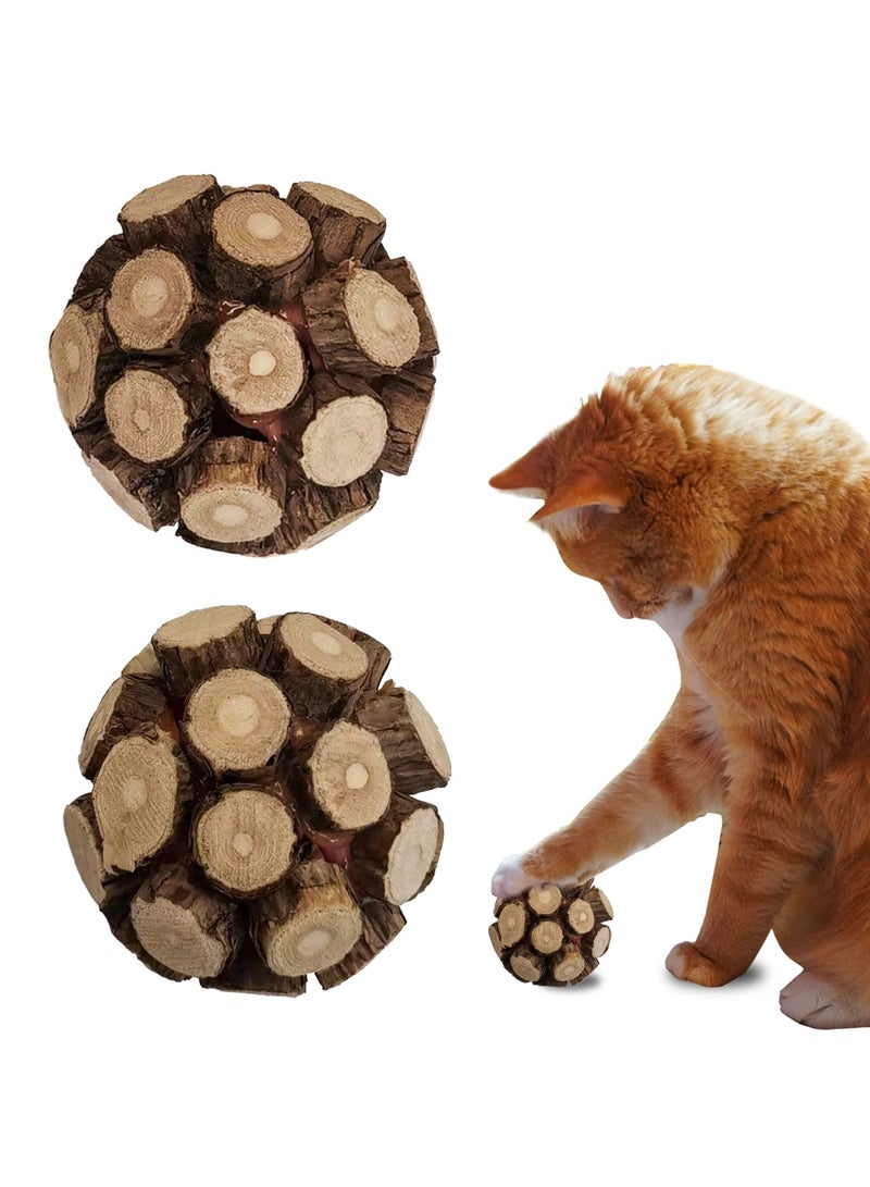 KASTWAVE 2 قطع لعبة كرة جرس بالة رتان طبيعية للنباتات الضارة للقطط، لطحن أسنان القطط، كرة صغيرة قابلة للمضغ، ألعاب قطط صغيرة لتنظيف الأسنان في الداخل - Image 1