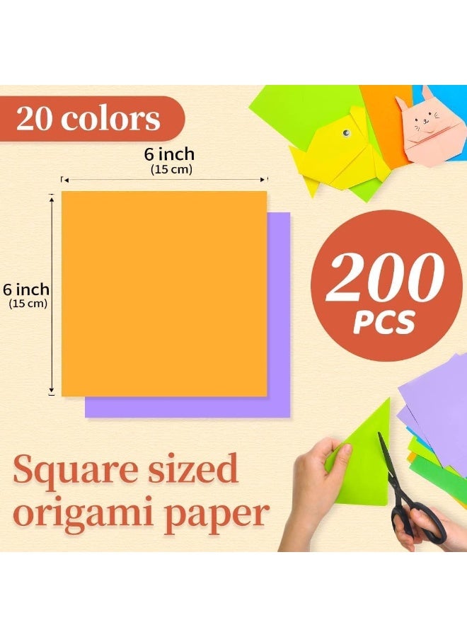 ورق أوريجامي، 200 ورقة، 20 لونًا، مزدوج الجوانب، مربع 6×6 بوصة، سهل الطي، هدايا أوريجامي للأولاد والبنات، مشاريع فنية وحرفية - Image 2