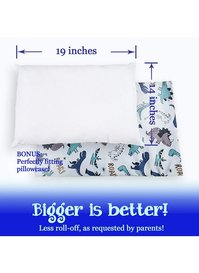 Dreamtown Kids - Toddler Pillow With Pillowcase 14X19 Dinosaur. Chiropractor Recommended. Made In Usa. Ideal For Daycare Cribs Toddler Beds And Car Rides. - Image 1