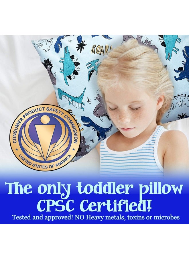 Dreamtown Kids - Toddler Pillow With Pillowcase 14X19 Dinosaur. Chiropractor Recommended. Made In Usa. Ideal For Daycare Cribs Toddler Beds And Car Rides. - Image 1