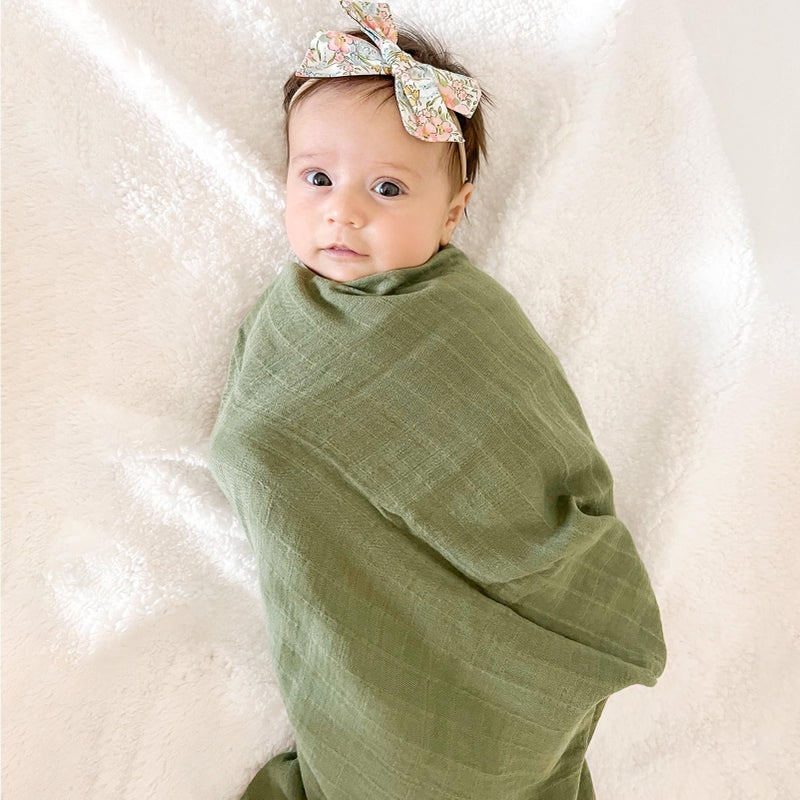 LifeTree Muslin Swaddle Blankets Neutral, Baby Swaddling Wrap Nursery Receiving Blanket for Boys & Girls, 70% Viscose from Bamboo and 30% Cotton, Large 47 x 47 inches Mallard Duck/Olive Green - Image 3