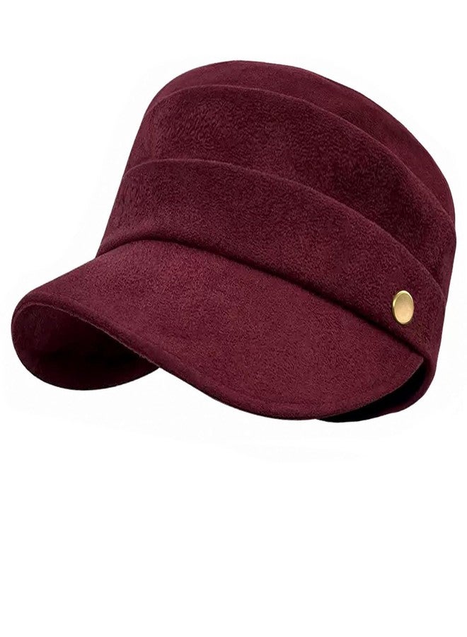 huablo Women's Suede Flat Top Newsboy Cap - Soft Brim & Hook - and - Loop Adjustment - Fall Winter Cabbie Paperboy Hats - Burgundy red - Image 1