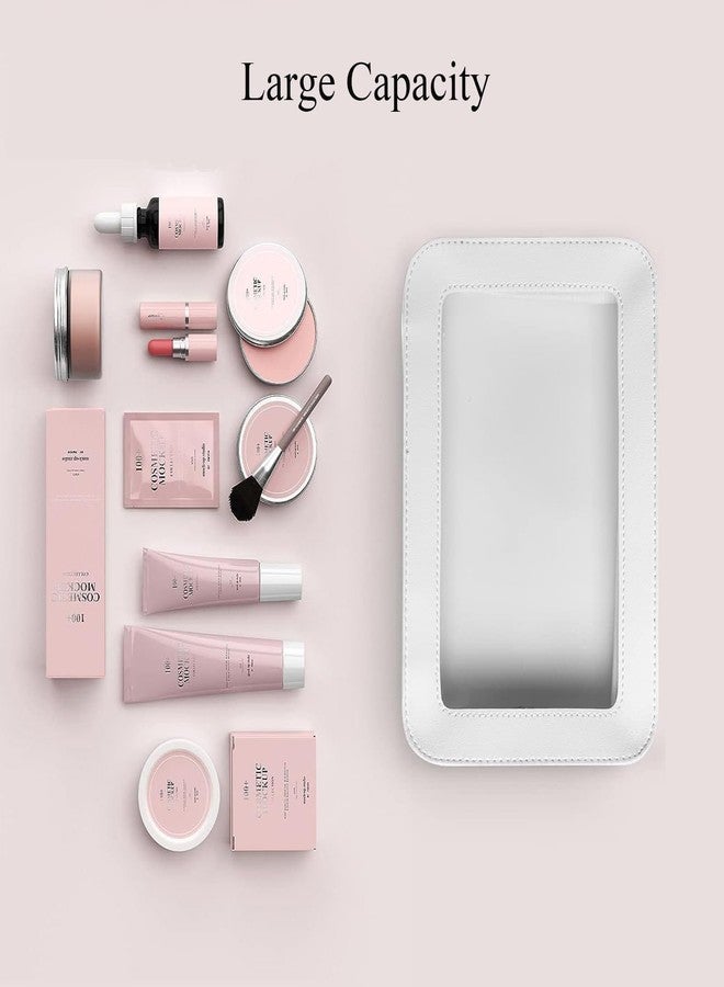 دبليو ام ام حقيبة مكياج شفافة ومقاومة للماء، حقيبة سفر محمولة لتنظيم مستحضرات التجميل للنساء، مزودة بنوافذ وسحابات من الفينيل الشفاف (أبيض) - Image 2