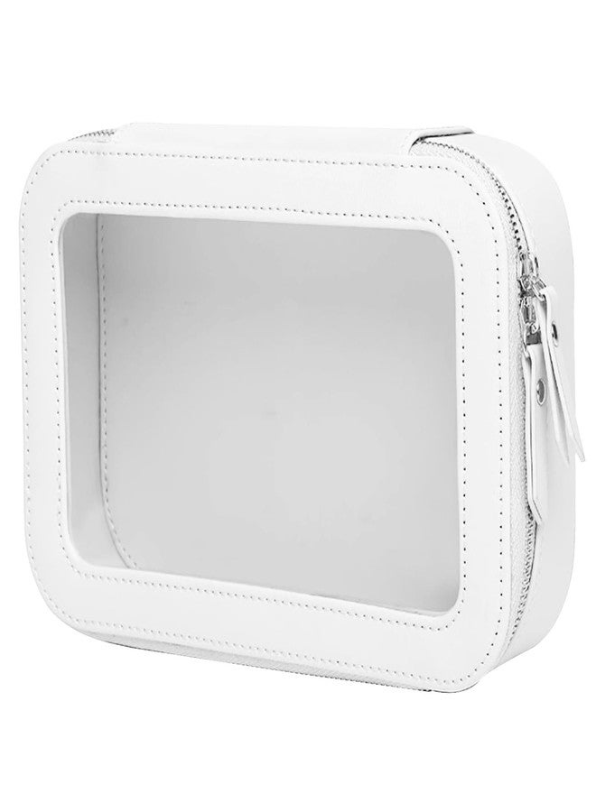دبليو ام ام حقيبة مكياج شفافة ومقاومة للماء، حقيبة سفر محمولة لتنظيم مستحضرات التجميل للنساء، مزودة بنوافذ وسحابات من الفينيل الشفاف (أبيض) - Image 1