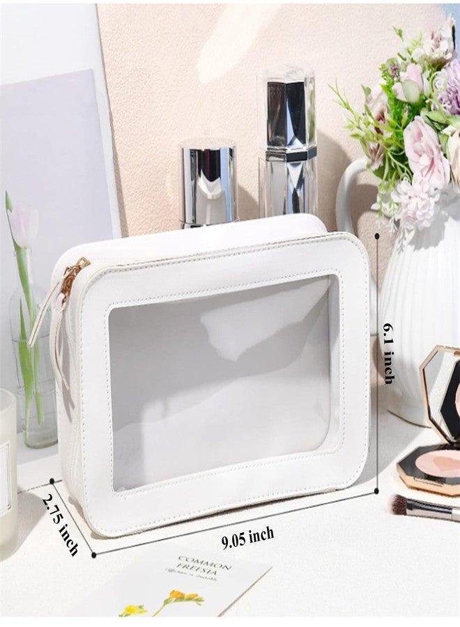 دبليو ام ام حقيبة مكياج شفافة ومقاومة للماء، حقيبة سفر محمولة لتنظيم مستحضرات التجميل للنساء، مزودة بنوافذ وسحابات من الفينيل الشفاف (أبيض) - Image 5