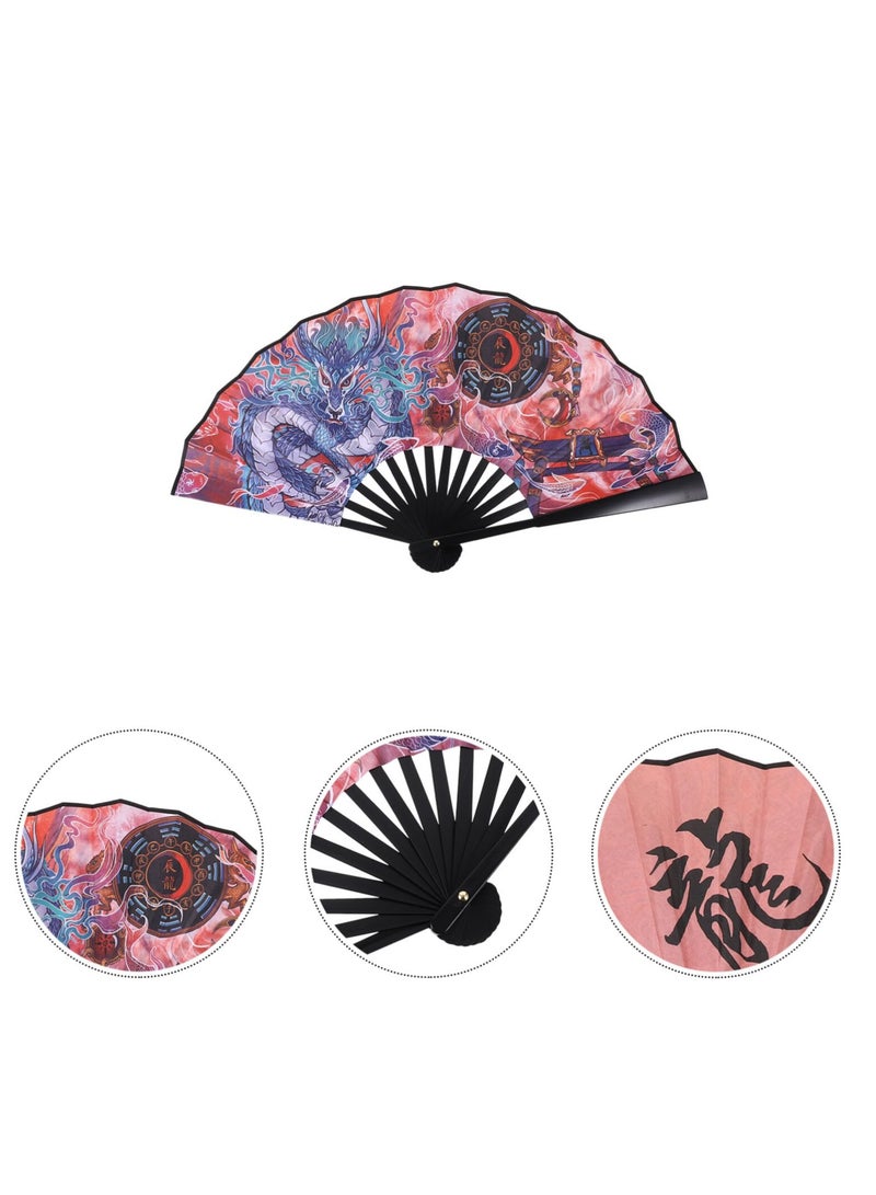 Folding Hand Fan Chinese Style Dragon Handheld Fan Foldable Silk Fan 2024 Zodiac Animal Gift Souvenir Oriental Decor for Festival Dance Party - Image 3