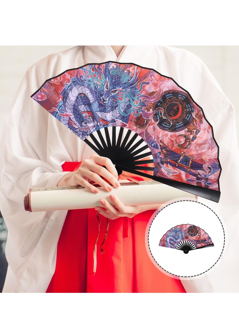 Folding Hand Fan Chinese Style Dragon Handheld Fan Foldable Silk Fan 2024 Zodiac Animal Gift Souvenir Oriental Decor for Festival Dance Party - Image 5
