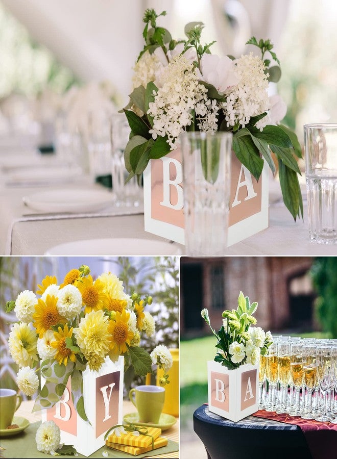RTHPY 4 Pcs Baby Shower Flower Boxes Centerpieces Decoration Rose Gold Block Floral Holder In Bloom Gender Reveal Birthday Party Decors Table Display Its A Girl Its A Boy - Image 4