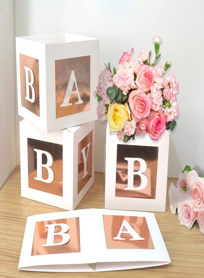 RTHPY 4 Pcs Baby Shower Flower Boxes Centerpieces Decoration Rose Gold Block Floral Holder In Bloom Gender Reveal Birthday Party Decors Table Display Its A Girl Its A Boy - Image 3