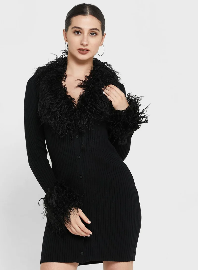 RIVER ISLAND Fur Detail Knitted Dress