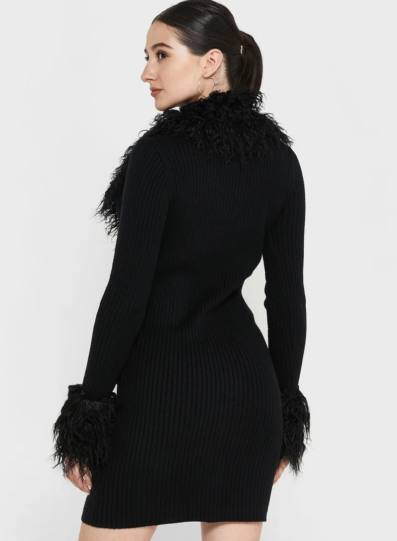 RIVER ISLAND Fur Detail Knitted Dress
