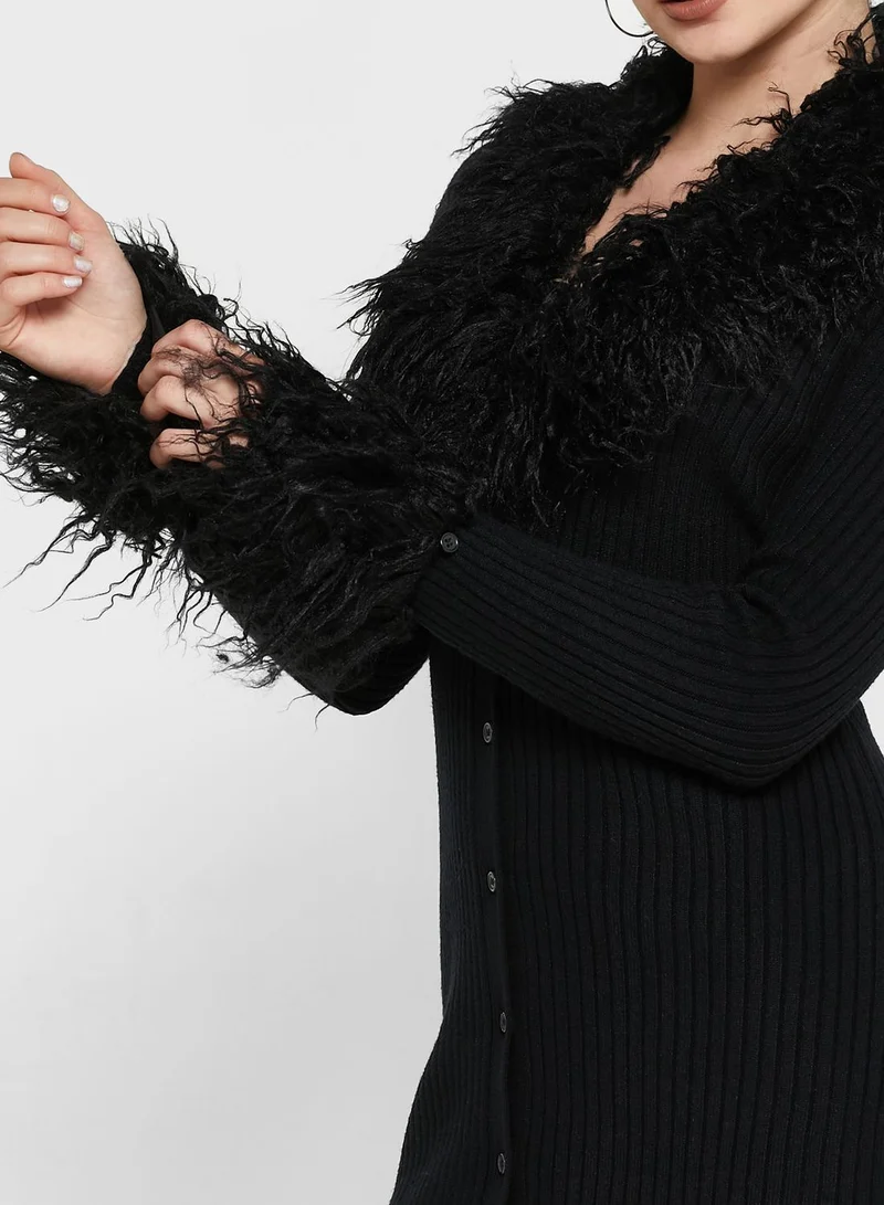 RIVER ISLAND Fur Detail Knitted Dress