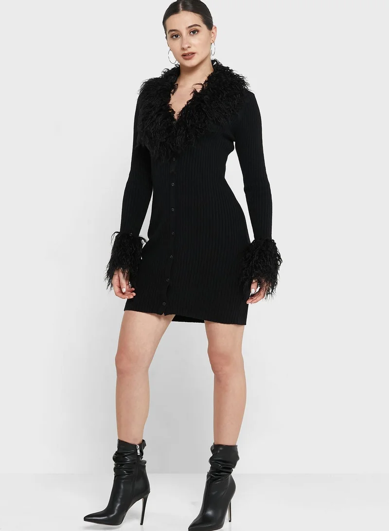 RIVER ISLAND Fur Detail Knitted Dress