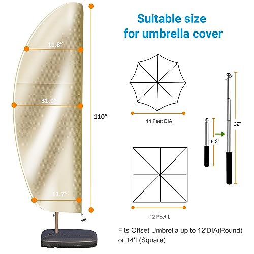 OKPOW Patio Umbrella Cover for Outdoor – Heavy Duty 420D Oxford Fabric with Pole & Zipper, Easy Install – Waterproof, UV Resistant, Prevents Fading & Rips – Fits 9–14ft Cantilever & Offset Umbrellas - Image 2