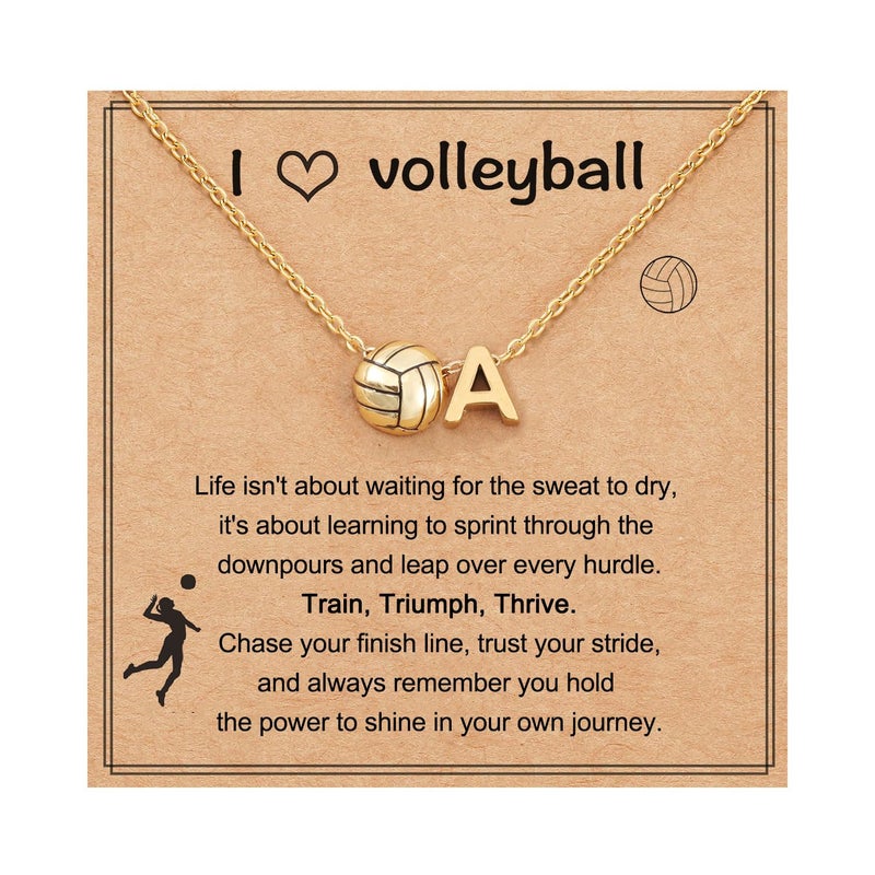 AULSIEY Volleyball Gifts Stuff for Teen, Initial A Volleyball Necklace Stuff for Players Coach, Volley Ball Senior Night Gifts for Team, Volley Ball Jewelry Accessories Personalized Sports Gift (A) - Image 1