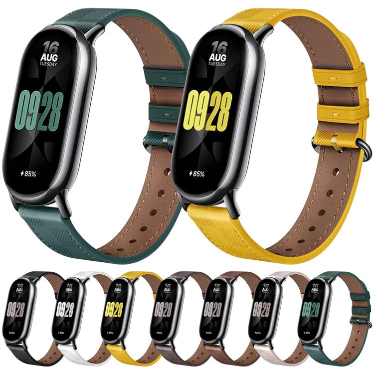 erorex For Xiaomi Smart Band 10 / 9 / 8 Plaid Texture Leather Watch Band(Black) - Image 2