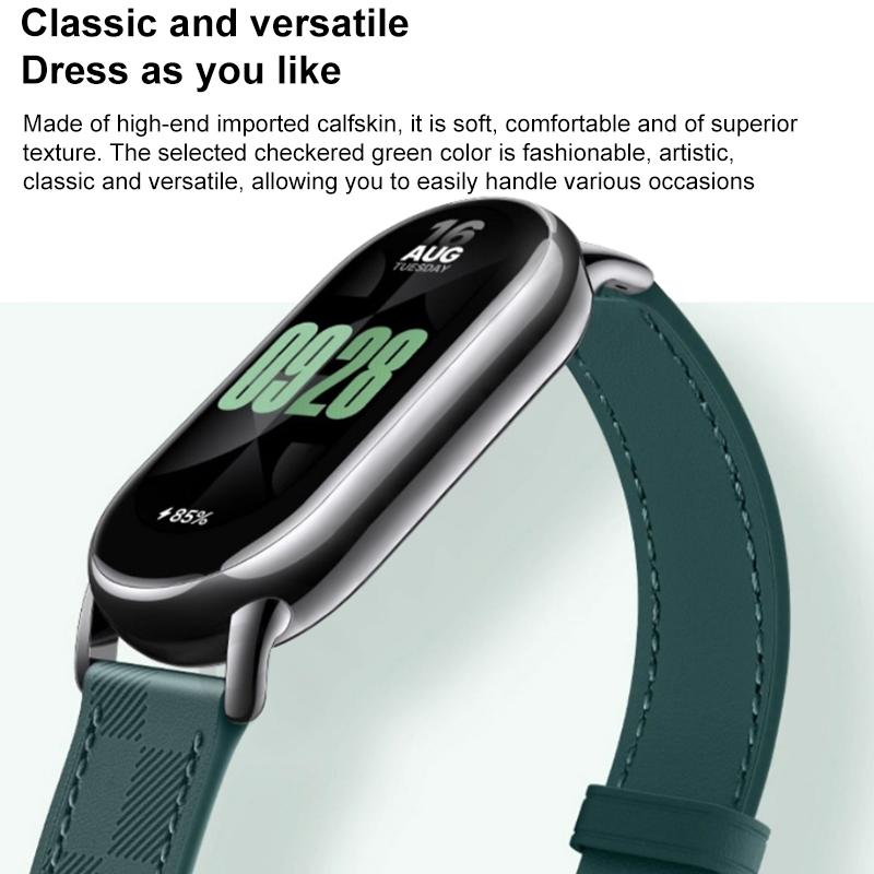 erorex For Xiaomi Smart Band 10 / 9 / 8 Plaid Texture Leather Watch Band(Black) - Image 5