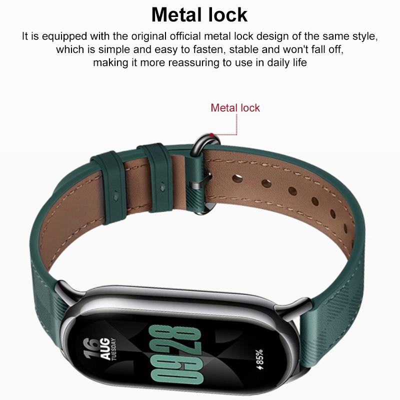 erorex For Xiaomi Smart Band 10 / 9 / 8 Plaid Texture Leather Watch Band(Black) - Image 4