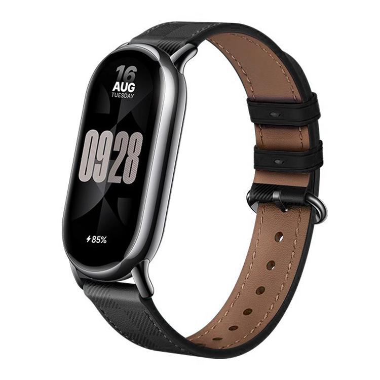 erorex For Xiaomi Smart Band 10 / 9 / 8 Plaid Texture Leather Watch Band(Black) - Image 1