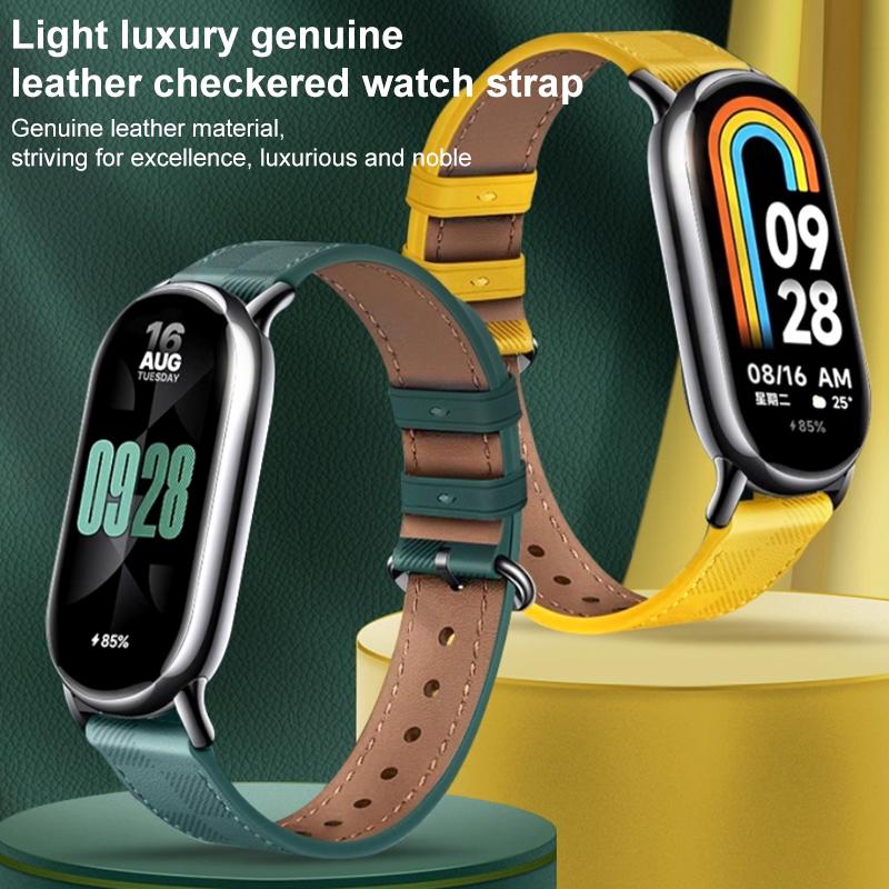 erorex For Xiaomi Smart Band 10 / 9 / 8 Plaid Texture Leather Watch Band(Black) - Image 3