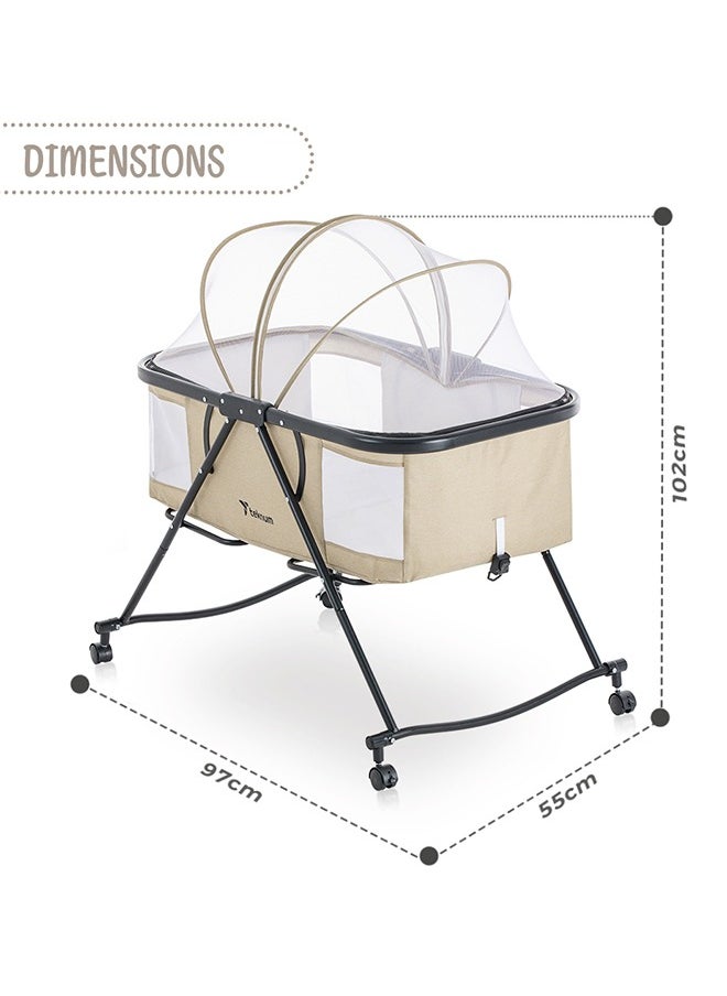 TEKNUM 3-In-1 Baby Cot/Cradle w/ Mosquito net And Wheels – Ivory  - Image 4