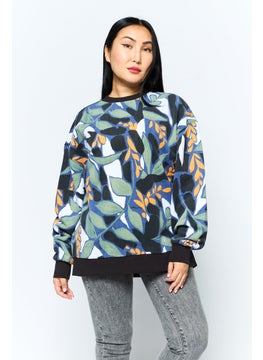 HUGO by Hugo Boss Women Crew Neck Long Sleeve Embroidered Sweatshirt, Green Combo  - Image 1