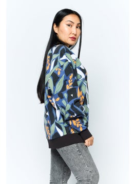HUGO by Hugo Boss Women Crew Neck Long Sleeve Embroidered Sweatshirt, Green Combo  - Image 2