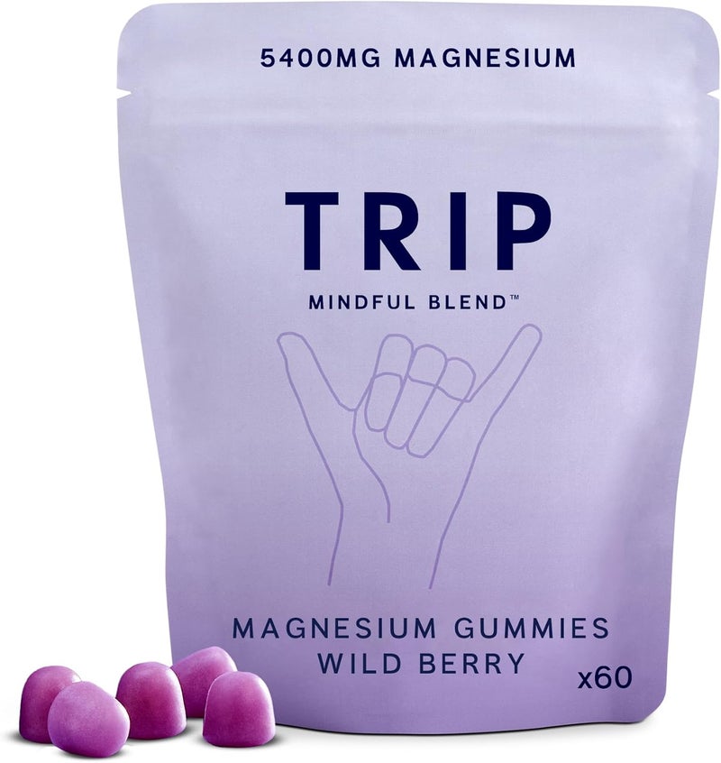 Trip Magnesium Citrate Gummies Infused with L Theanine Vegan Sugar Free Magnesium Supplement for Adults 180mg per Serving On The Go Calming Gummy Wild Berry Flavor 1 Bag  60 Count - Image 1