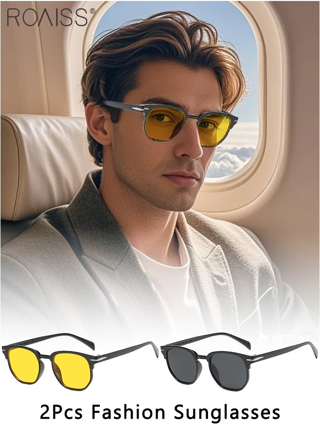 roaiss - 2 Pcs Round Sunglasses for Men, UV400 Protection Sun Glasses, Fashion Decorative Eyewear for Outdoor Party Street Photography - Image 1