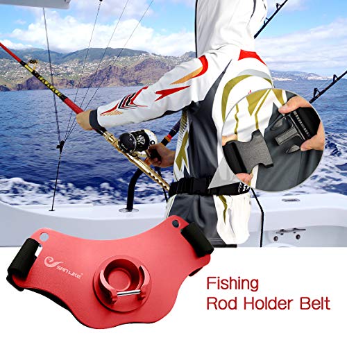 SAN LIKE Fishing Belt Rod Holder Aluminum Fishing Waist belt - Adjustable Aluminum/Carbon Fiber Waist Fighting Belt Rod Holder Stand-up Offshore Fishermen Gimbal Pad Fishing Pole Belt(Red) - Image 5