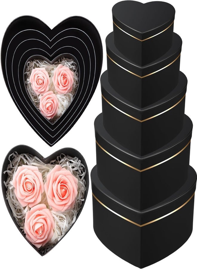 Harloon 5 Pcs Heart Shaped Boxes for Flower Arrangements Gift Boxes Heart Box with Lids for Valentine's Day Bridesmaid Proposal Wedding Birthday Baby Showers Floral Present Packaging(Black - Image 1