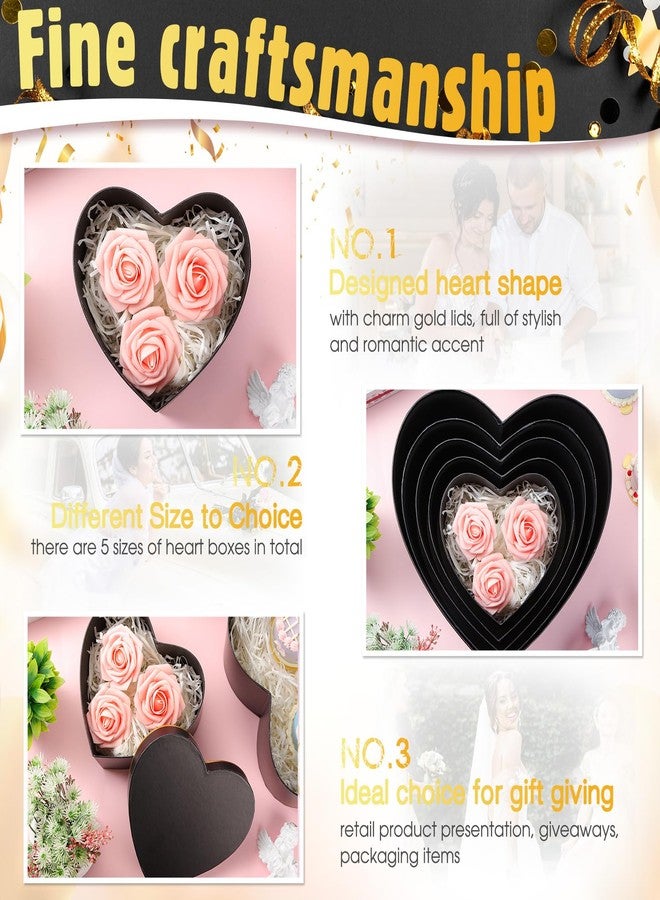 Harloon 5 Pcs Heart Shaped Boxes for Flower Arrangements Gift Boxes Heart Box with Lids for Valentine's Day Bridesmaid Proposal Wedding Birthday Baby Showers Floral Present Packaging(Black - Image 3