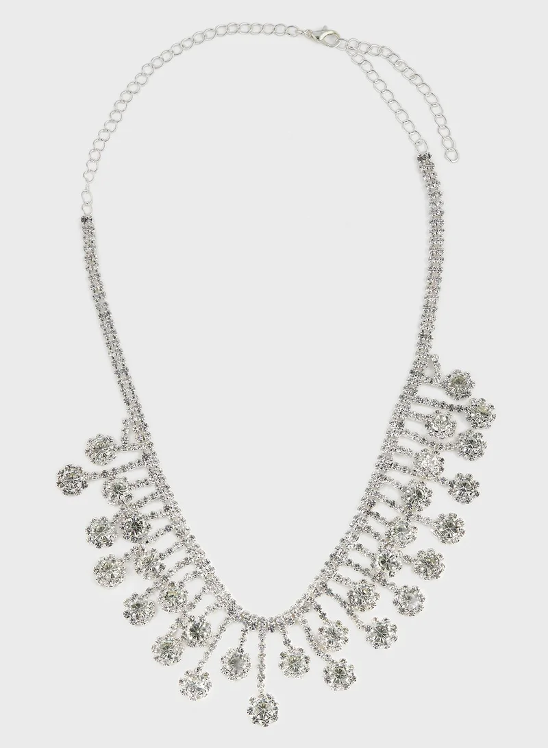 Ella Limited Edition Rhinestone Floral Necklace & Drop Earring Set